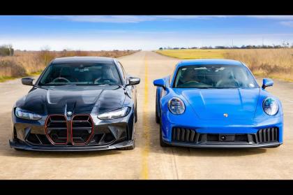 Drag Race: Porsche 911 Carrera 4 GTS vs BMW M4 CS [+video]